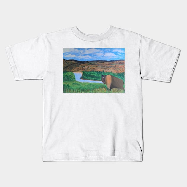 Bison on the Range Kids T-Shirt by Spiritjay